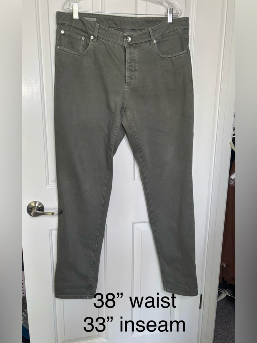 EUC BRUNELLO CUCINELLI Mens Light Sage Green Traditional Fit Cotton Jeans sz38